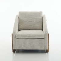 Fauteuil au style moderne pour salon, avec accoudoirs en bois et coussin de dossier, tissu chenille, 73,5x73,5x73,5 cm, Beige(m-11)