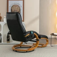 Poltrona massaggiante a 5 punti con base in legno curvato e rivestita in pelle PU, 67x85x103 cm, Nero(m-5)