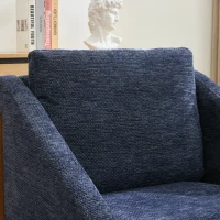Fauteuil au style moderne pour salon, avec accoudoirs en bois et coussin de dossier, tissu chenille, 73,5x73,5x73,5 cm, Bleu(m-8)
