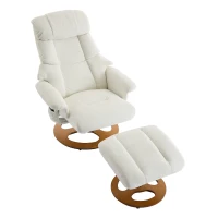 Fotoliu confortabil de relaxare cu funcție de masaj și încălzire, rotativ la 360°, spătar reglabil și taburet, material chenille, 81x83,5x111 cm, Alb(m-11)