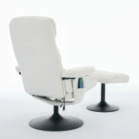 Fauteuil relax avec fonction d'inclinaison et massage 5 points, fauteuil TV avec fonction de chauffage électrique et repose-pieds, pivotant à 360°, tissu chenille, 75,5x77x100 cm, Blanc(m-12)