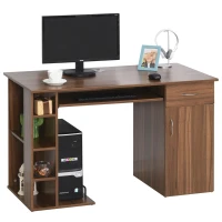 HOMCOM Mesa Escritorio para PC Mesa de Ordenador con Estantes abiertos y baldas Ajustables Armario Soporte para CPU y Bandeja Extraíble 120x60x74 cm Madera Natural(m-10)