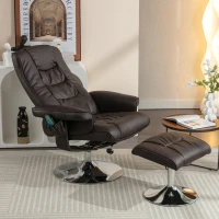 Poltrona massaggiante a 5 punti e riscaldante, girevole a 360°, rivestita in pelle PU, 79x79x106 cm, Marrone(m-5)