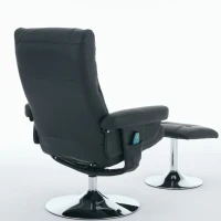 Poltrona relax, reclinabile e massaggiante a 5 punti, con funzione di riscaldamento elettrico e poggiapiedi, girevole a 360°, in tessuto PU, 75x76x103 cm, Nero(m-11)