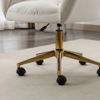 Silla Giratoria Ajustable en Altura en Tela de Terciopelo con Patas Doradas Diseño Ergonómico para Oficina y Dormitorio 62x64x88-97 cm Marfil(m-7)
