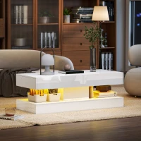 HOMCOM Salontafel met Lades en LED-verlichting, moderne Sofatafel met open opbergruimte, Salontafel, Spaanplaat, Wit(m-10)