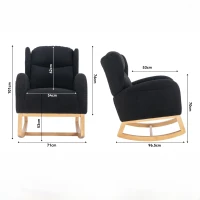 Fauteuil à bascule moderne avec revêtement en tissu Teddy, fauteuil à oreilles avec design ergonomique à dossier en aile, pour salon et chambre, 71x96,5x101 cm, Noir(m-3)