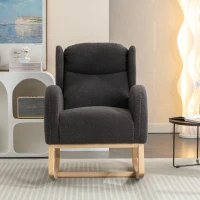 Sedia a dondolo moderna rivestita in tessuto Teddy con design ergonomico a schienale alto, per soggiorno e camera da letto, 71x96.5x101 cm, Grigio Scuro(m-4)
