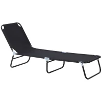 Outsunny Foldable Sun Lounger with 5-Position Adjustable Backrest, Outdoor Portable Recliner Chaise Lounge Chair with Breathable Mesh Fabric, Black(m-1)