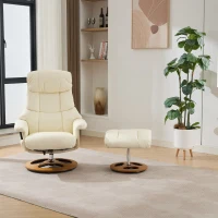 Poltrona relax girevole con funzione massaggiante e riscaldante, schienale e poggiapiedi regolabili, in tessuto PU, 81x83.5x111 cm, Bianco(m-1)