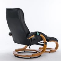 Poltrona massaggiante a 5 punti con base in legno curvato e rivestita in pelle PU, 67x85x103 cm, Nero(m-12)