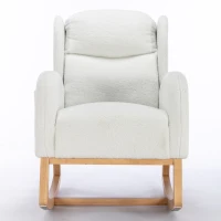 Scaun balansoar modern cu husă din material Teddy, fotoliu cu design ergonomic cu spătar înalt, pentru living și dormitor, 71x96,5x101 cm, Alb(m-1)