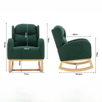 Sedia a dondolo moderna rivestita in tessuto Teddy con design ergonomico a schienale alto, per soggiorno e camera da letto, 71x96.5x101 cm, Verde(m-3)