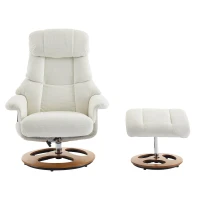 Fotoliu confortabil de relaxare cu funcție de masaj și încălzire, rotativ la 360°, spătar reglabil și taburet, material chenille, 81x83,5x111 cm, Alb(m-12)