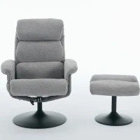 Fotoliu de relaxare cu funcție de înclinare și masaj în 5 puncte, fotoliu TV cu funcție de încălzire electrică și taburet, rotativ 360°, material chenille, 75,5x77x100 cm, Gri(m-12)