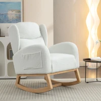 Scaun balansoar modern cu husă din material Teddy, fotoliu cu design ergonomic cu spătar înalt, pentru living și dormitor, 71x96,5x101 cm, Alb(m-5)