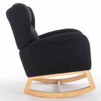 Fauteuil à bascule moderne avec revêtement en tissu Teddy, fauteuil à oreilles avec design ergonomique à dossier en aile, pour salon et chambre, 71x96,5x101 cm, Noir(m-11)