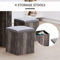 HOMCOM 5 piece Dining Set, Dining Table and 4 Storage Ottoman Stools  with Cushions, Space Saving Design, Grey(m-6)