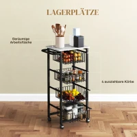 HOMCOM 4-poziomowy wózek kuchenny na kółkach, mobilny wózek do serwowania, wózek kuchenny z 4 stalowymi koszami, wózek do serwowania(m-4)