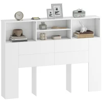 HOMCOM Cabecero de cama con almacenamiento, accesorio de cama 4 compartimentos abiertos, 140 x 19 x 103,5 cm, blanco(m-6)