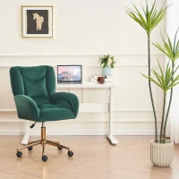 Silla Giratoria Ajustable en Altura en Tela de Terciopelo con Patas Doradas Diseño Ergonómico para Oficina y Dormitorio 62x64x88-97 cm Verde(m-5)