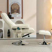 Fauteuil de massage en cuir PU, appareil de massage à 5 points et fonction chauffante, pivotant à 360°, pour salon et chambre, 79x79x106 cm, Beige(m-5)