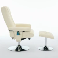 Poltrona relax, reclinabile e massaggiante a 5 punti, con funzione di riscaldamento elettrico e poggiapiedi, girevole a 360°, in tessuto PU, 75x76x103 cm, Beige(m-11)