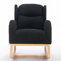 Fauteuil à bascule moderne avec revêtement en tissu Teddy, fauteuil à oreilles avec design ergonomique à dossier en aile, pour salon et chambre, 71x96,5x101 cm, Noir(m-2)