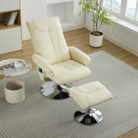 Poltrona relax, reclinabile e massaggiante a 5 punti, con funzione di riscaldamento elettrico e poggiapiedi, girevole a 360°, in tessuto PU, 75x76x103 cm, Beige(m-1)