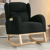 Fauteuil à bascule moderne avec revêtement en tissu Teddy, fauteuil à oreilles avec design ergonomique à dossier en aile, pour salon et chambre, 71x96,5x101 cm, Noir(m-1)