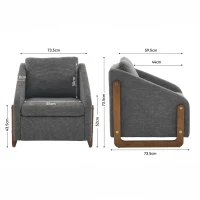 Fauteuil au style moderne pour salon, avec accoudoirs en bois et coussin de dossier, tissu chenille, 73,5x73,5x73,5 cm, Gris(m-3)