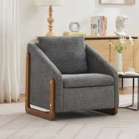 Fauteuil au style moderne pour salon, avec accoudoirs en bois et coussin de dossier, tissu chenille, 73,5x73,5x73,5 cm, Gris(m-5)