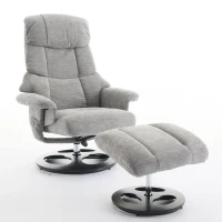 Poltrona relax girevole con funzione massaggiante e riscaldante, schienale e poggiapiedi regolabili, in chenille, 81x83.5x111 cm, Grigio(m-12)