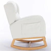 Scaun balansoar modern cu husă din material Teddy, fotoliu cu design ergonomic cu spătar înalt, pentru living și dormitor, 71x96,5x101 cm, Alb(m-10)