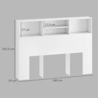 HOMCOM Cabecero de cama con almacenamiento, accesorio de cama 4 compartimentos abiertos, 140 x 19 x 103,5 cm, blanco(m-3)