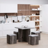 HOMCOM 5 piece Dining Set, Dining Table and 4 Storage Ottoman Stools  with Cushions, Space Saving Design, Grey(m-2)