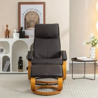 Poltrona massaggiante a 5 punti con base in legno curvato e rivestita in pelle PU, 67x85x103 cm, Marrone(m-4)