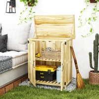 Outsunny Tuinkast, Gereedschapskast voor Buiten, met Werkblad, Hout en Roestvrijstaal, Dubbele Deuren, Natuurhout(m-10)