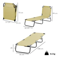 Outsunny Lettino da Giardino con Schienale Regolabile in 5 Posizioni, in Acciaio e Tessuto Oxford, 188x56x28 cm, Beige(m-3)