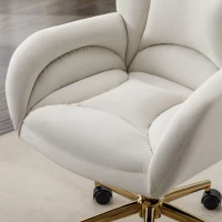 Silla Giratoria Ajustable en Altura en Tela de Terciopelo con Patas Doradas Diseño Ergonómico para Oficina y Dormitorio 62x64x88-97 cm Marfil(m-6)