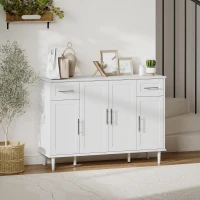 HOMCOM Credenza Buffet Elegante con 2 Cajones y 3 Armarios con Estantes Ajustables, en Madera, 120x38x86 cm, Blanco(m-5)