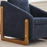 Fauteuil au style moderne pour salon, avec accoudoirs en bois et coussin de dossier, tissu chenille, 73,5x73,5x73,5 cm, Bleu(m-5)