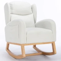 Scaun balansoar modern cu husă din material Teddy, fotoliu cu design ergonomic cu spătar înalt, pentru living și dormitor, 71x96,5x101 cm, Alb(m-9)