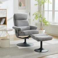 Fotoliu de relaxare cu funcție de înclinare și masaj în 5 puncte, fotoliu TV cu funcție de încălzire electrică și taburet, rotativ 360°, material chenille, 75,5x77x100 cm, Gri(m-2)