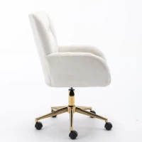 Silla Giratoria Ajustable en Altura en Tela de Terciopelo con Patas Doradas Diseño Ergonómico para Oficina y Dormitorio 62x64x88-97 cm Marfil(m-12)