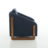 Fauteuil au style moderne pour salon, avec accoudoirs en bois et coussin de dossier, tissu chenille, 73,5x73,5x73,5 cm, Bleu(m-12)