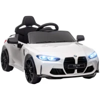 AIYAPLAY 12V BMW Licensed Kids Car, with Easy Transport, Remote Control, Suspension, Music, Horn, LED Lights, White(m-1)