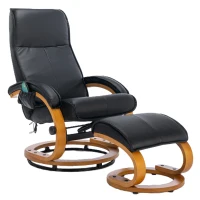 Poltrona massaggiante a 5 punti con base in legno curvato e rivestita in pelle PU, 67x85x103 cm, Nero(m-2)