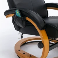 Poltrona massaggiante a 5 punti con base in legno curvato e rivestita in pelle PU, 67x85x103 cm, Nero(m-7)