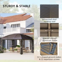 Outsunny 3 x 4m Hardtop Gazebo Canopy with Metal Roof, Aluminium Gazebo Permanent Pavilion with Netting and Curtains, Dark Grey(m-5)